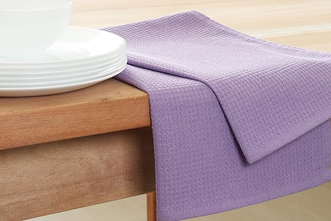 PurpleEssences Waffle Weave Kitchen Towel, 100% Cotton - 15x25 Inches, with Hanging Loop Ultra Soft Absorbent Quick Drying Dish Cloth, Tea and Hand Towels, 6 Pack - Christmas Holiday Winter - Lavender