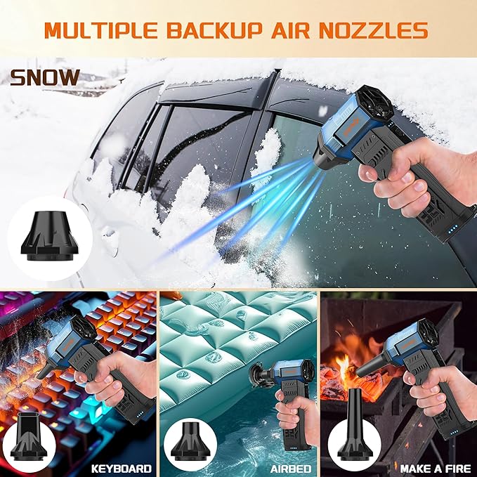 Air Duster -250000RPM- Snow Blower, Replaceable Batteries 2pcs,Long Life-mini Blower, 3-Gear Adjustable- Electeic Air Duster for Keyboard,PCs,Outdoors,Snow,Leaves,Car Cleaning (2*Batteries)