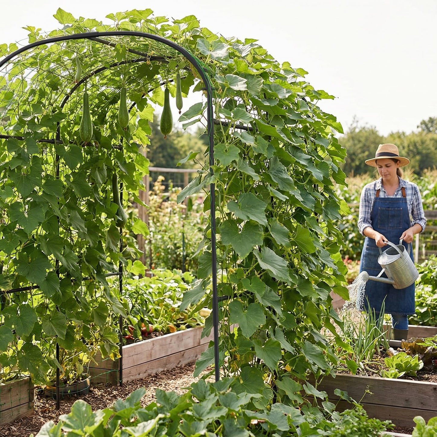 SUNYRISY Garden Arch Trellis for Climbing Plants Outdoor, 71" x 47" x 83" Metal Core Tall Archway Tunnel Plant Support for Cucumber Tomato Vine Flowers Vegetables Climbing Plants