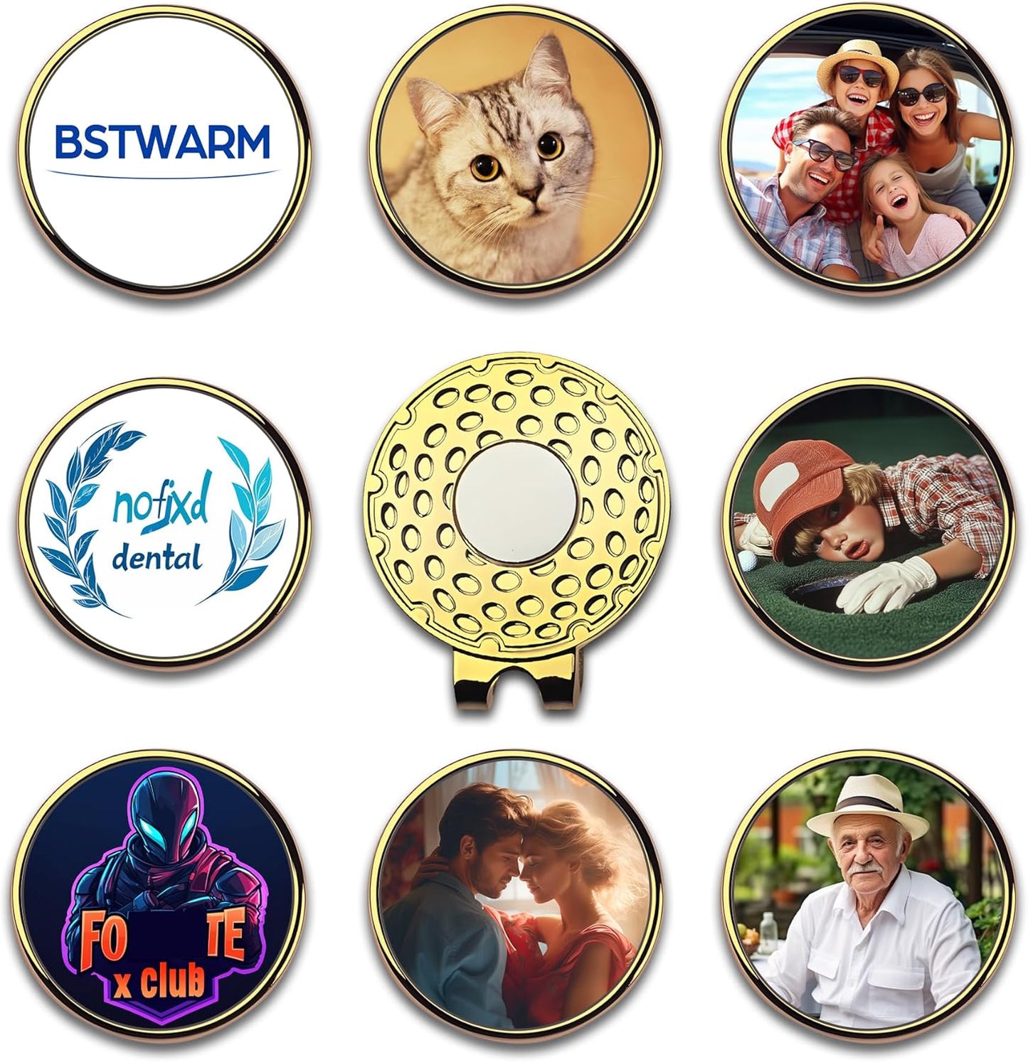 Custom Golf Ball Markers with Magnetic Hat Clip - Personalized Ball Marker Hat Clip with 1" Diameter Ball Marker Customized with Your Photo Logo Text Name