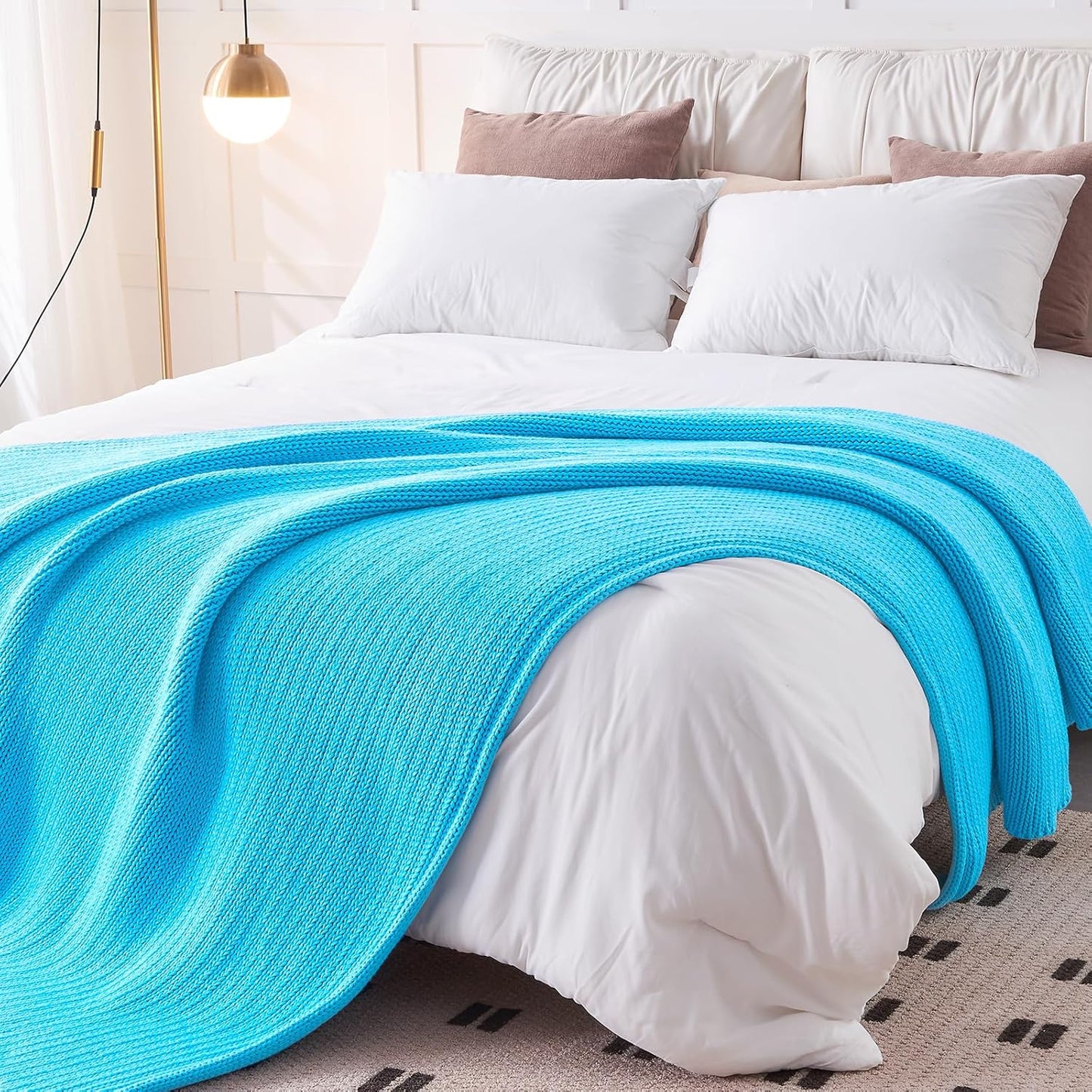 L'AGRATY Knitted Weighted Blanket - 60"x80" 15lbs Cooling Chunky Knit Heavy Blanket for Adults Braided Crochet Throw Thick Cable Yarn Knit Decorative No Beads Evenly Weighted Machine Washable