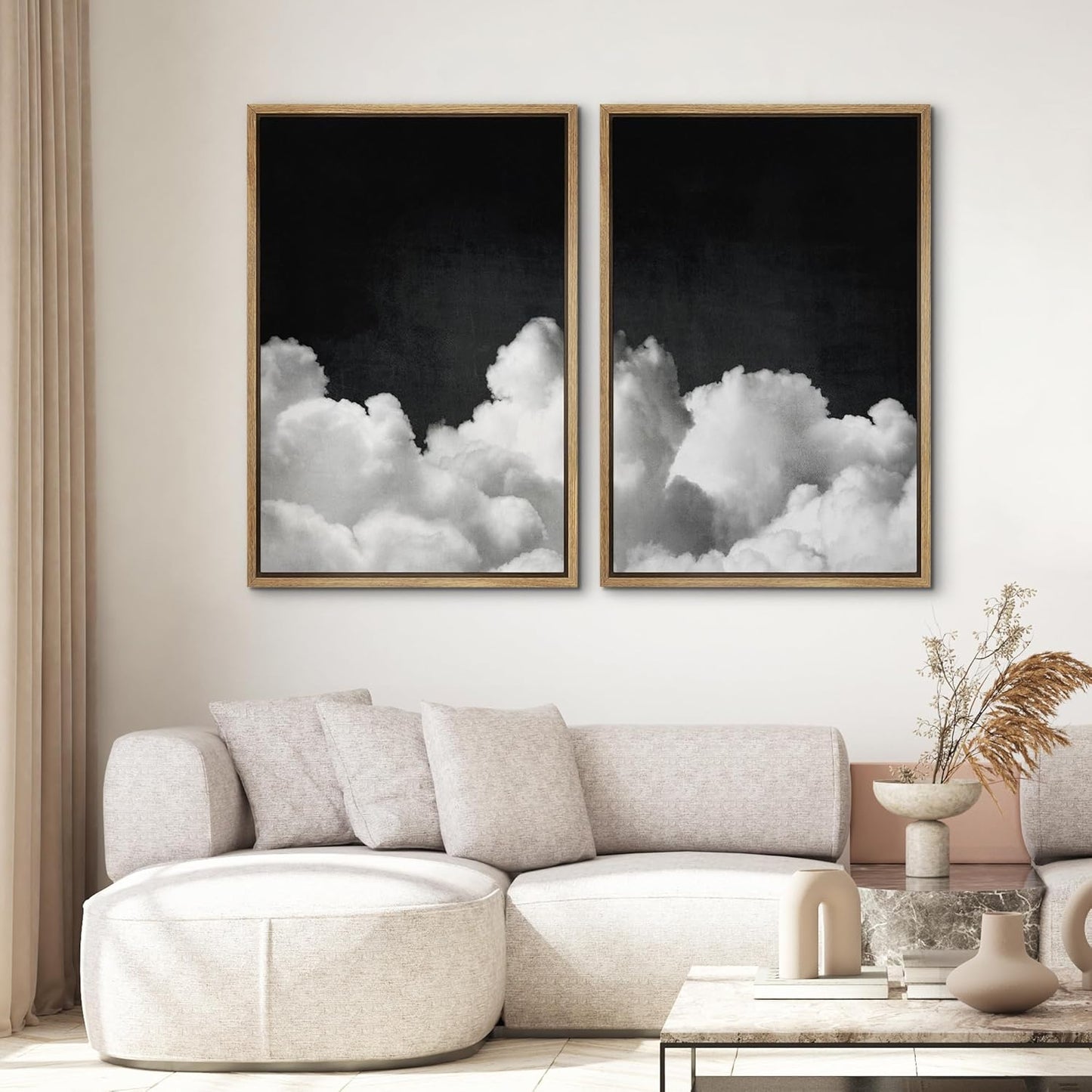 SIGNWIN Framed Canvas Print Wall Art Moody Black and White Cloud Illustrations Modern Art Decorative Contemporary for Living Room, Bedroom, Office - 16"x24"x2 Natural