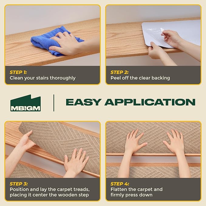 MBIGM 8 X 30inches, 15 in Pack, Non-Slip Carpet Stair Treads Non-Skid Safety Rug Slip Resistant Indoor Runner for Kids Elders and Pets with Reusable Adhesive, Cornstalk Weave