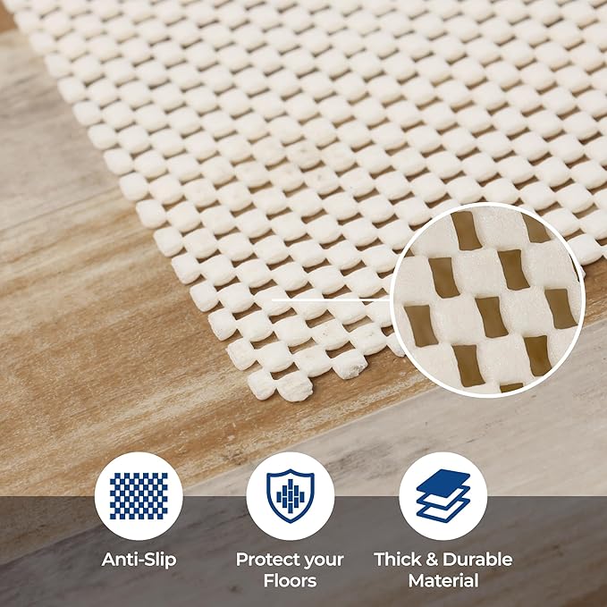Superior Rio Reversible Rug Pad, Non-Slip, Non-Skid, Thick Mesh Design, Floor Protector, Padding, Furniture Gripper Mat, Slide Stopper, Foam Grip, Polymer Coated Polyester, 8' x 11', Cream