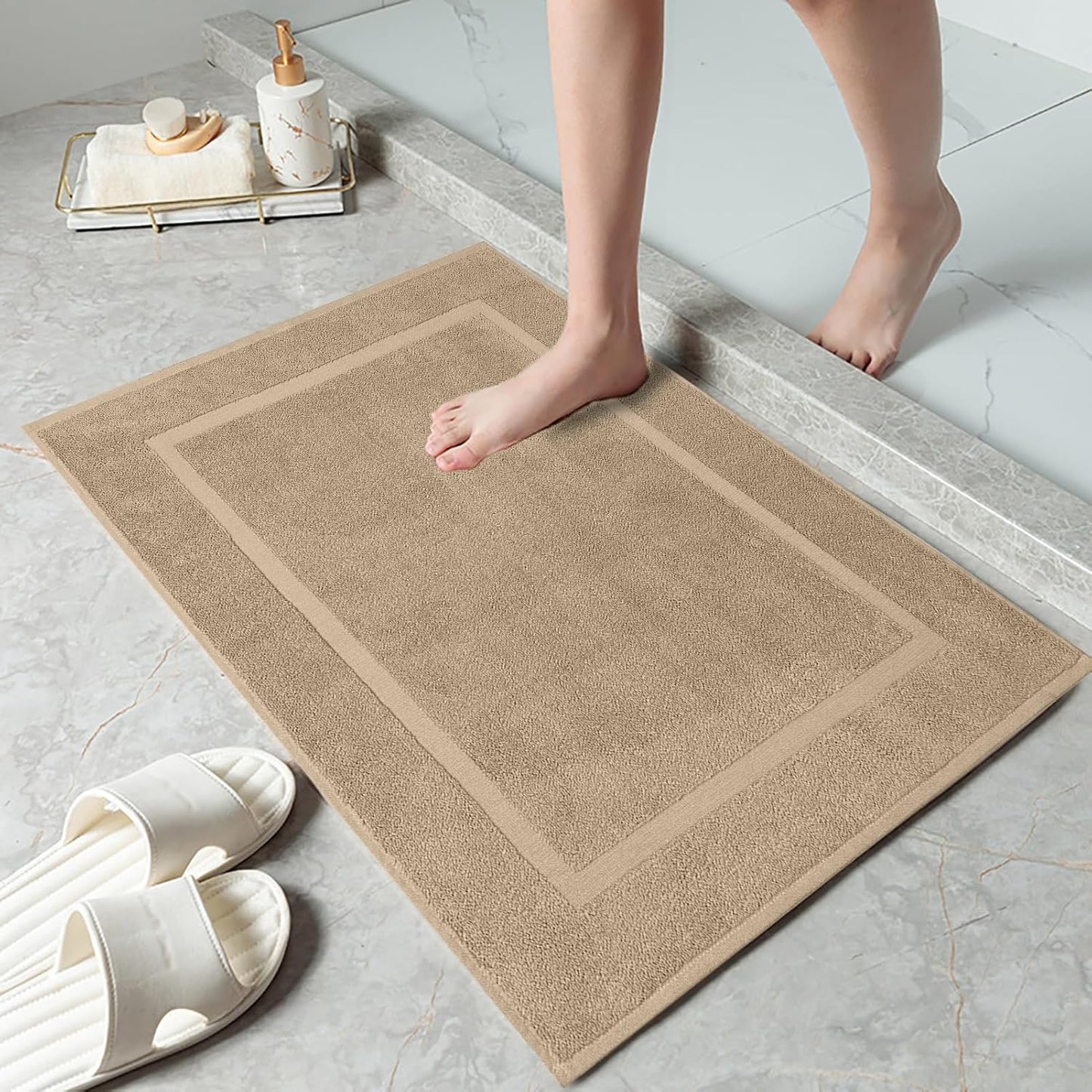 DAN RIVER Classic Cotton Bath Mats Set of 2 – Not a Bathroom Rug, Ultra Soft, Highly Absorbent & Machine Washable Bath Mat Towel for Bathroom Floor Mat – Durable, Quick-Dry, 21x34 Inches, Tan