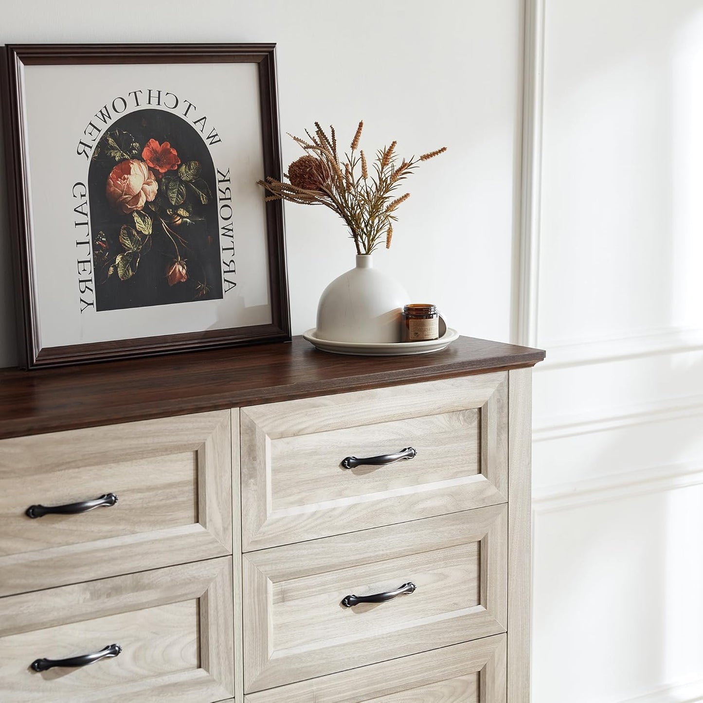 LINSY HOME 8 Drawers Dresser for Bedroom, 47" Wide Wooden Storage Chest with Antique Handles, Modern Farmhouse Dresser TV Stand with Wood Legs for Closet, Living Room, Hallway, Beige