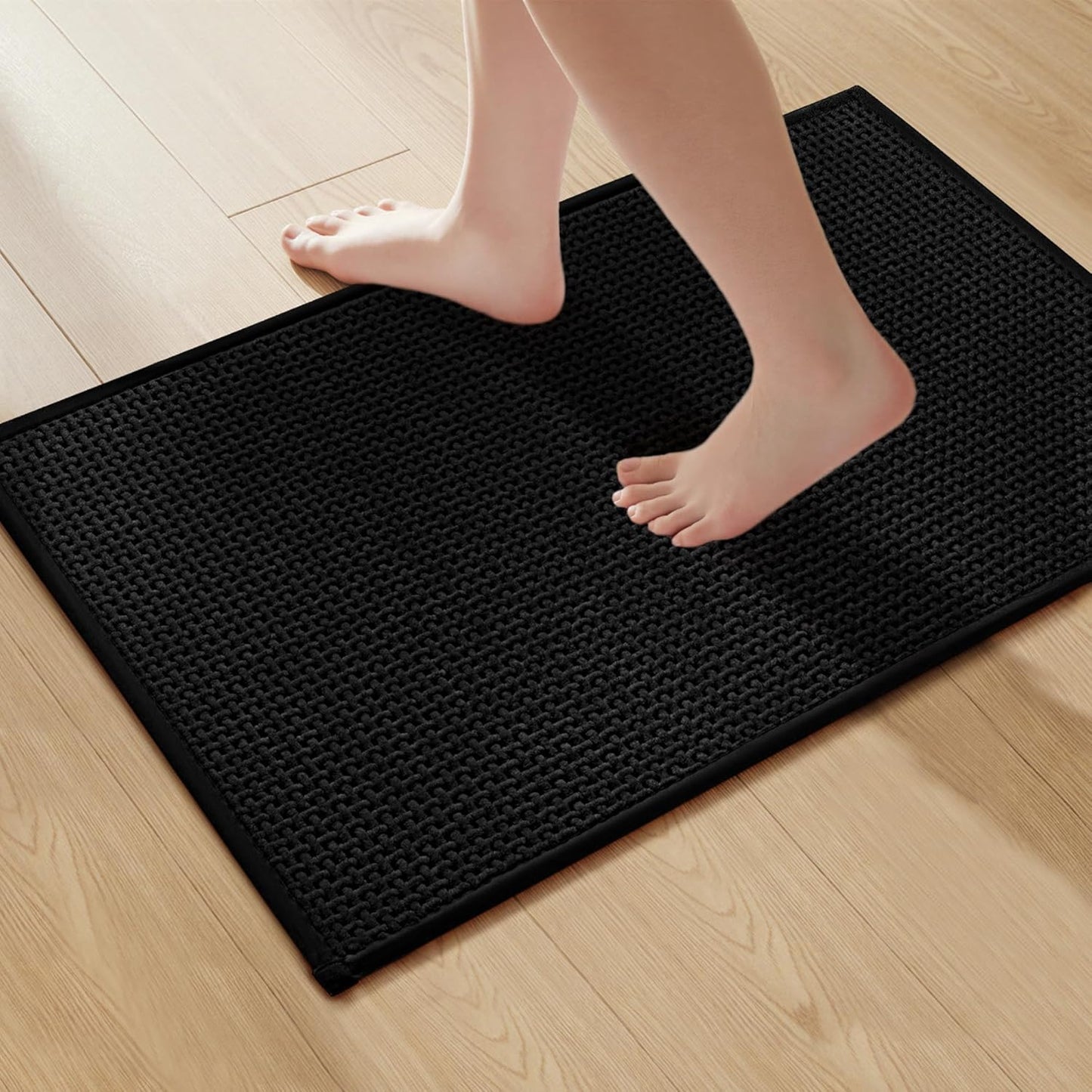 GRANNY SAYS Black Bathroom Rugs, Absorbent Bath Mats 16" x 24", Soft Chenille Bathroom Mat, Small Bath Rugs Non Slip Washable, Quick Dry, Thin, Rug for Tub and Shower