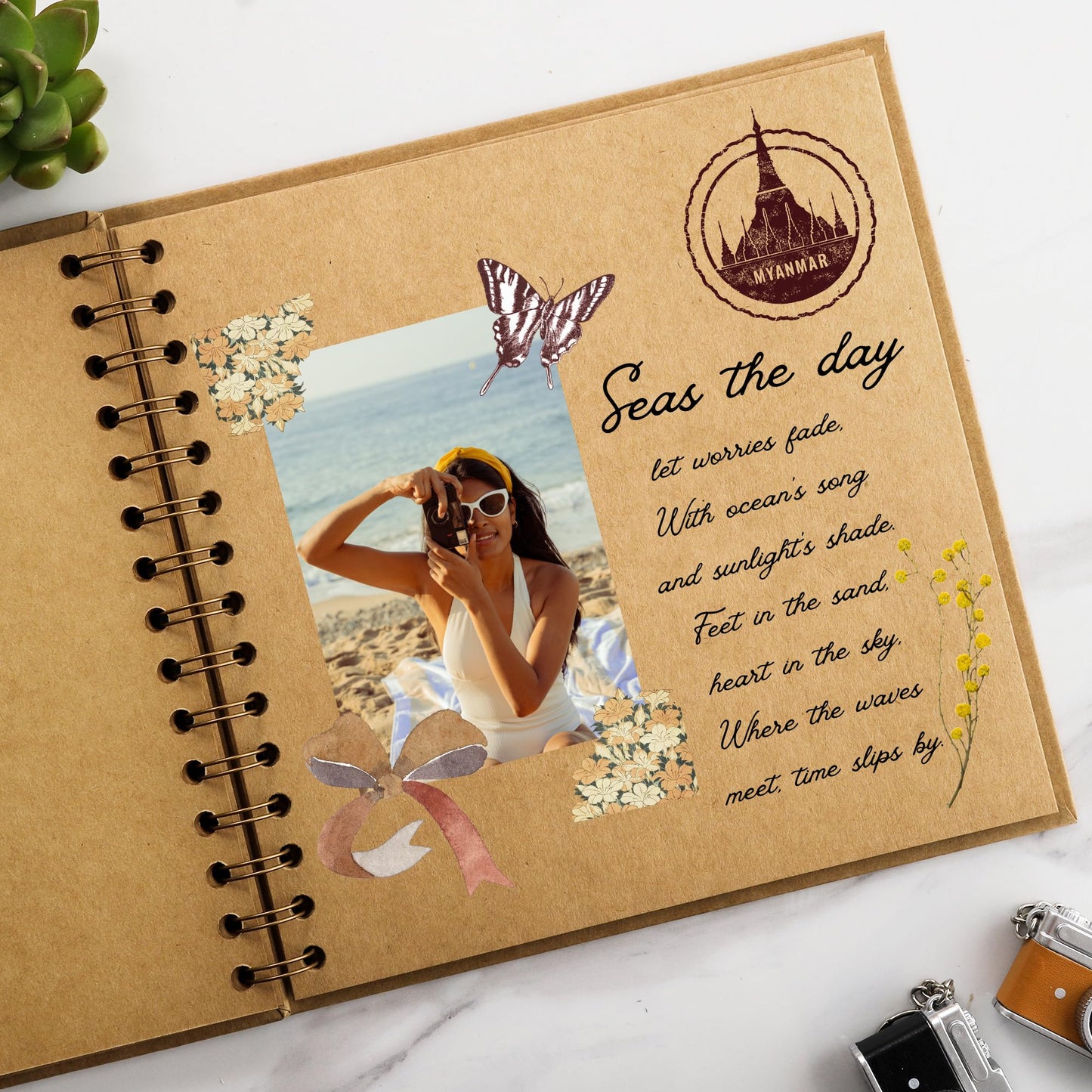 MEMOTOR Scrapbook 10 x 10 Inch DIY Square Photo Window, Memory Book for Parents and Kids, Photo Album Hardcover Kraft Paper Brown 20 Sheets/ 40 Pages