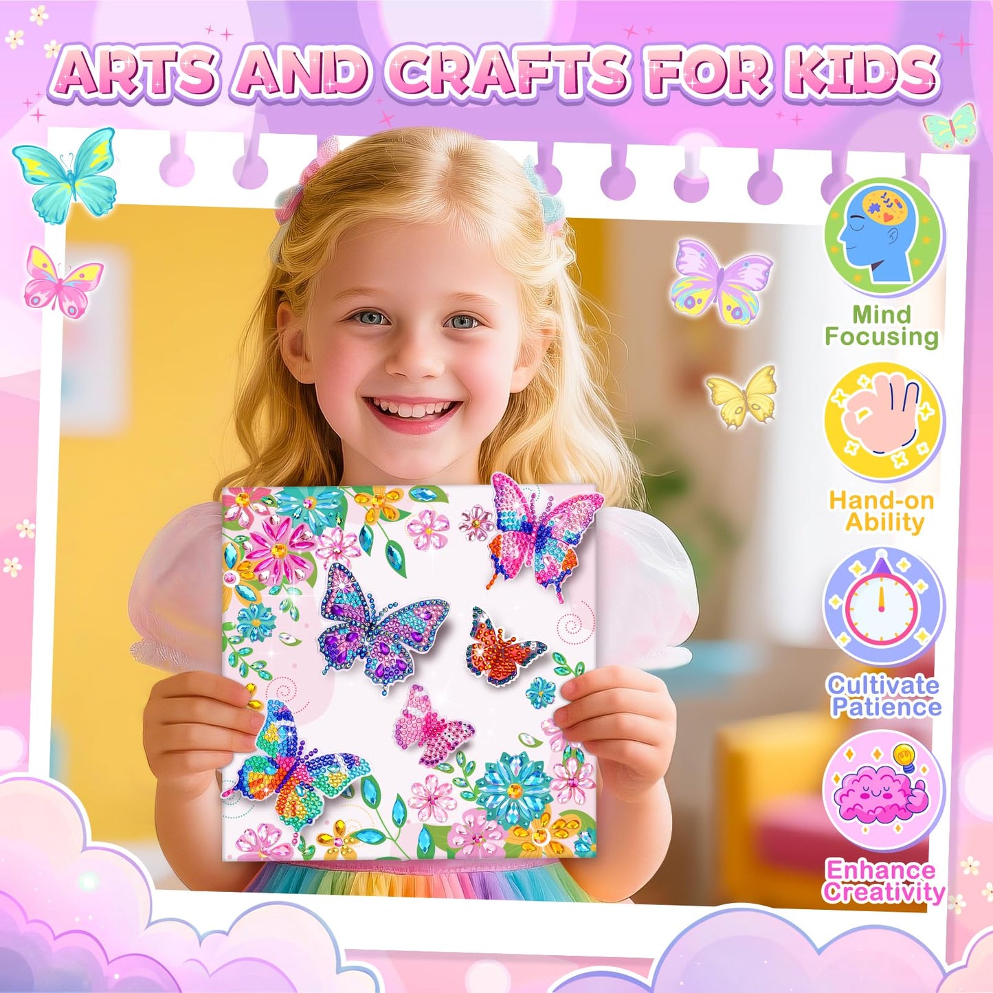 Craft Kits for Kids Ages 8-12, Diamond Art Kits for Kids, Gifts for 6-8-10 Year Old Girls, Fun Arts and Crafts Gifts Toy for Girl Activities Gem Art Kit, Best Birthday Gift for Girl Adult Room Decor