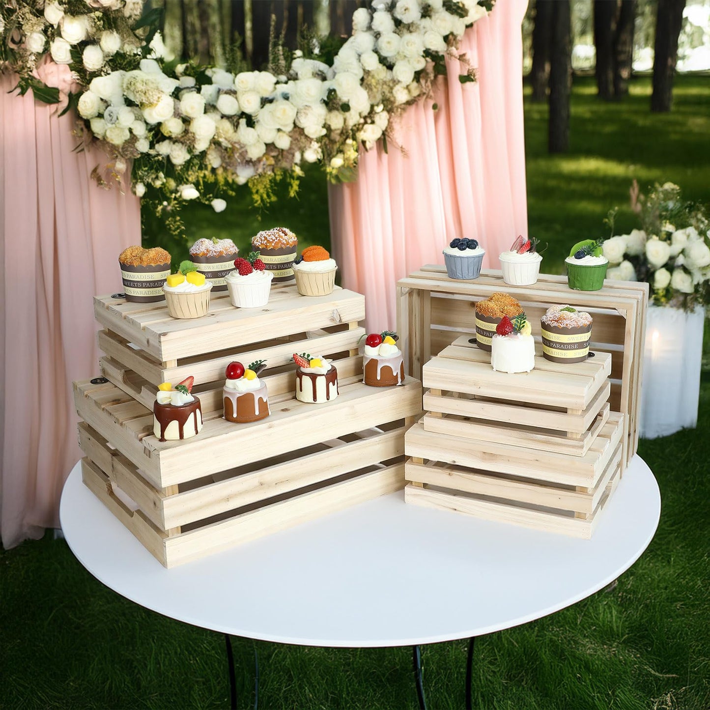 JUMBO HUMBLE Wooden Crates, Unfinished Set of 5 Large Wood Crates with Handles, Rustic Farmhouse Wooden Crate for Decor, Wedding Birthday Home Party Living Room Kitchen Decoration