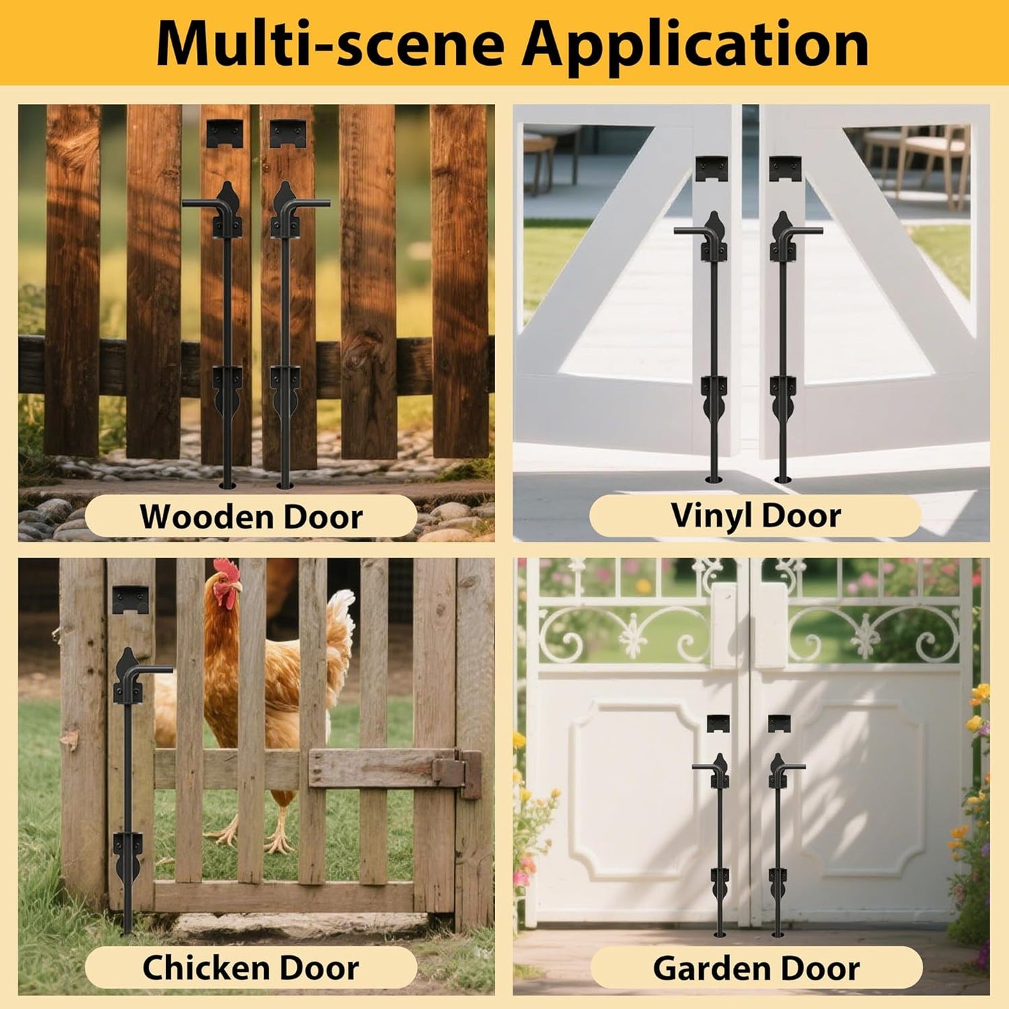 36" Heavy Duty Cane Bolts for Gates with Black Rustproof Powder Upgraded Hardware Gate Drop Rod for Wood PVC Vinyl Fences Gates, Double Doors-1 Pack
