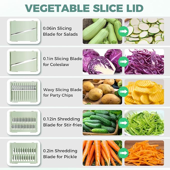 Airpro Salad Spinner Large, Vegetables Fruits Wash Bowl,Lettuce Spinner Pasta and Fries Dryer with 5 Blades,Egg Yolk Strainer Slicer Shredder for Kitchen Colander, 5.3 Qt, Green White