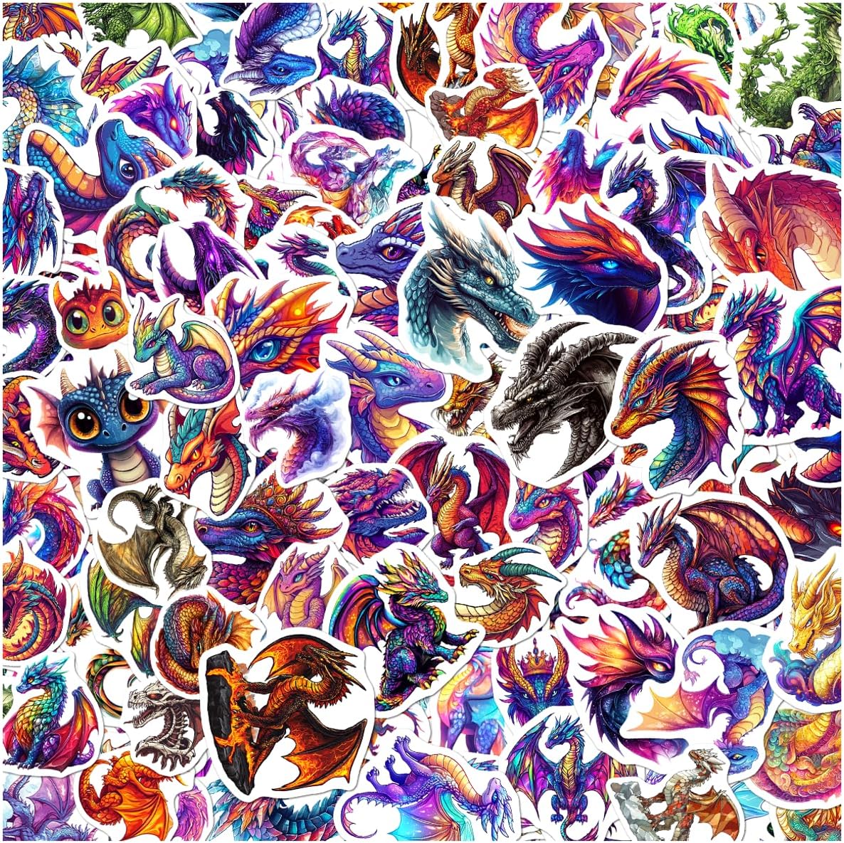 Colorful Fantasy Dragon Stickers Pack 108Pcs Vinyl Waterproof for Kids Teens Dungeons and Dragons Fans Party Supplies Scrapbooking Laptop Water Bottle Decoration Car Motorcycle