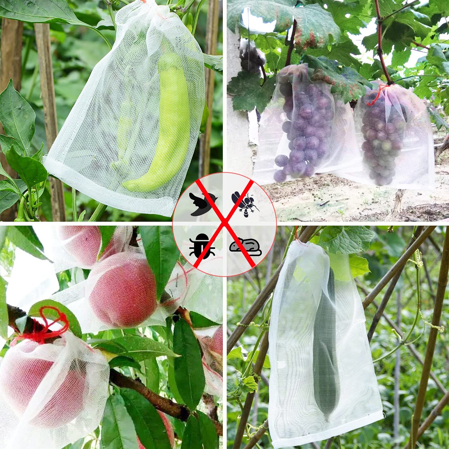 50Pcs 18"x12" Kikhope Fruit Protection Bags, Garden Netting Bags with Drawstring, Fruit Netting Bags, Fruit Tree Bags, Netting Barrier Bags for Protecting Fruits and Vegetables