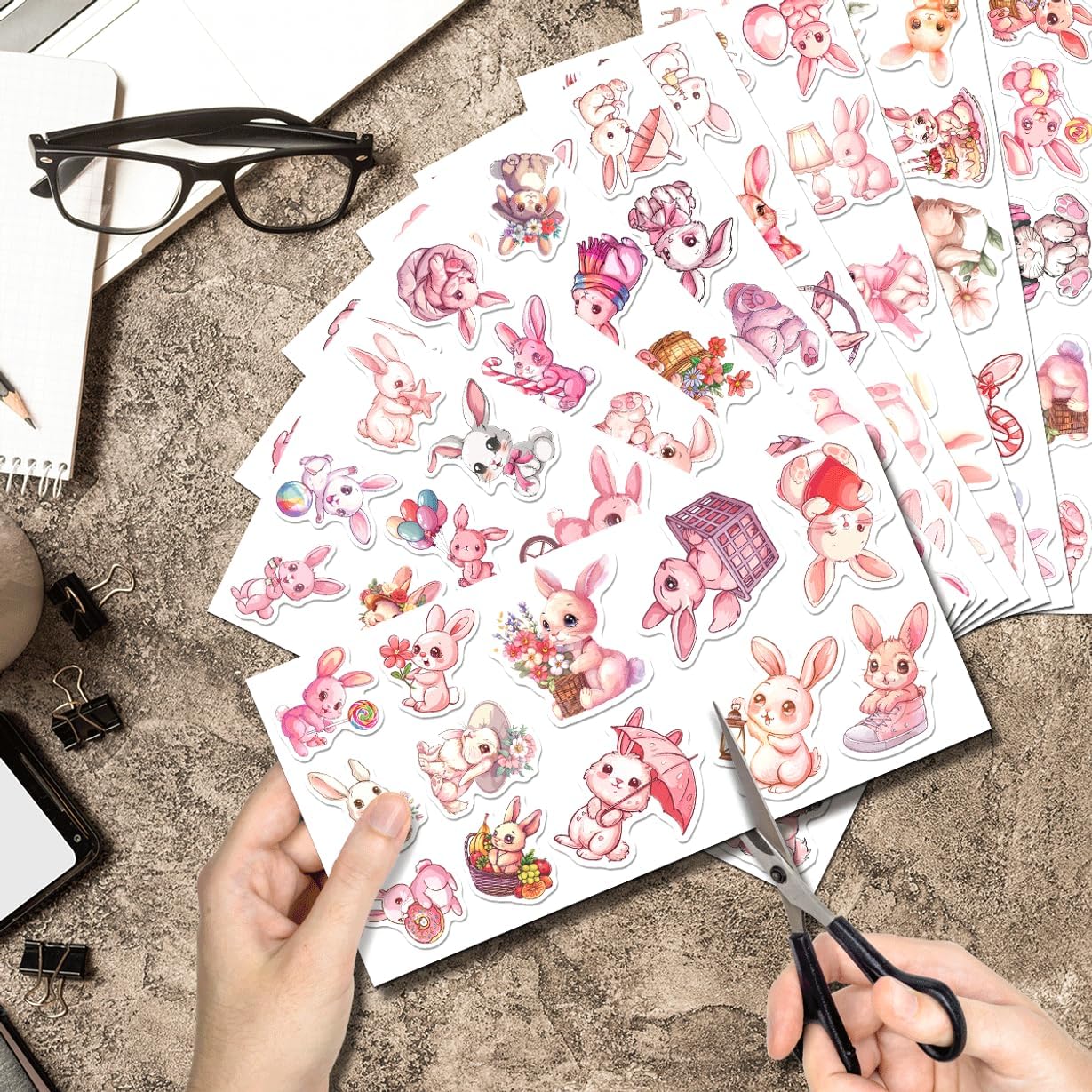Cute Pastel Bunny Stickers Pack 108Pcs Vinyl Rabbit Decals for Kids Teens Scrapbooking Journaling DIY Phone Case Water Bottle Laptop Skateboard Bedroom Hat Bike