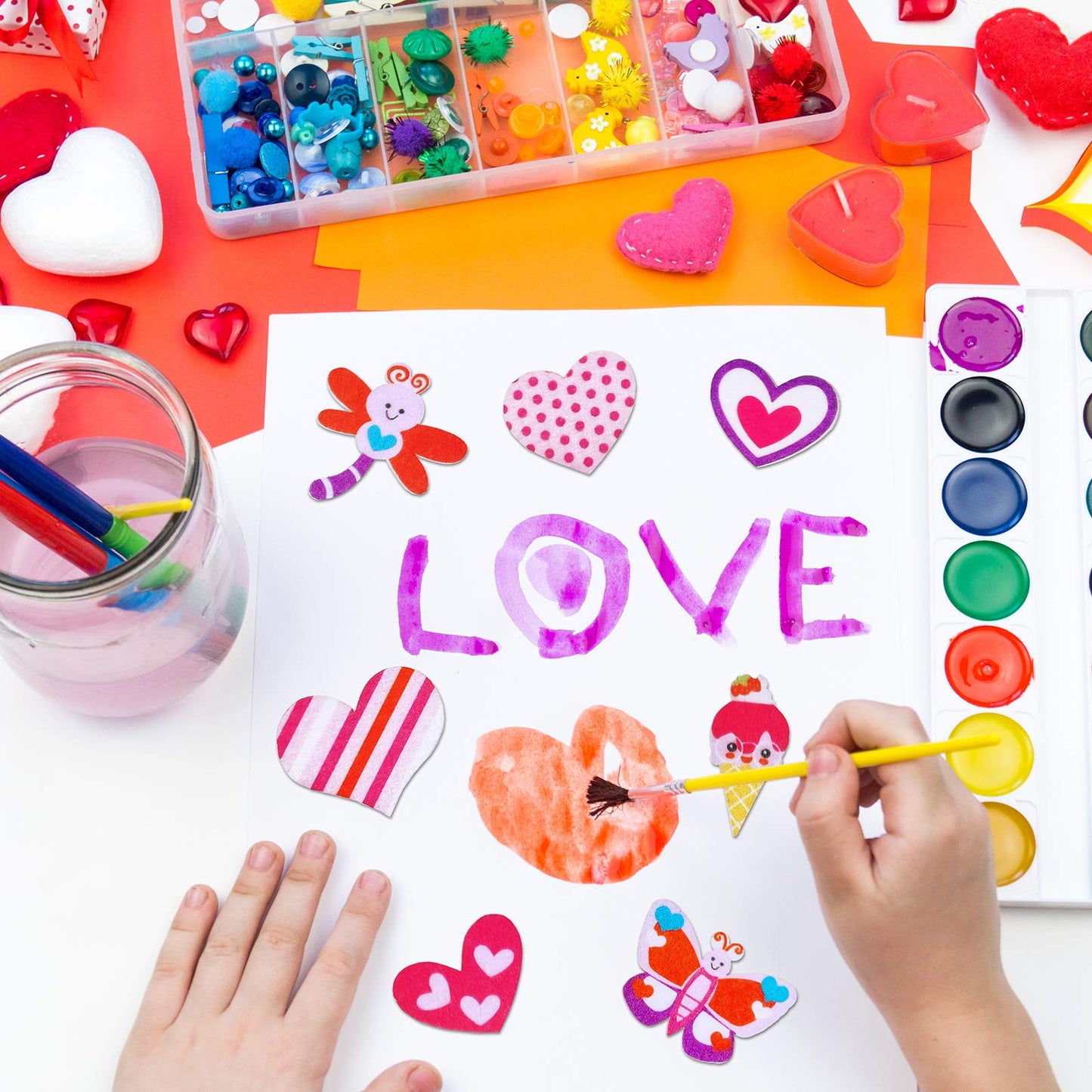 Winlyn Assorted Valentine's Day Stickers Embellishments Craft Smile Face Heart Cupcake Owl Sweet Shaped Cutouts Glitter Heart Felt Foam Stickers Easy to Peel Off for Kids Scrapbooking Cards Decoration