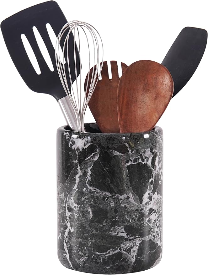Radicaln Marble Utensil Holder 6.5" Inches Black Handmade Spatula Set for Kitchen Counter, Cooking Utensils Jar & Kitchen Essentials Organizer, Ideal Utensil Caddy & Spoons Holder for Christmas Decor