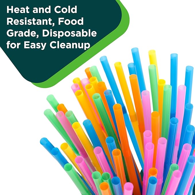9" Wide Mouth Milkshake/Smoothie Straws/Assorted Neon Colors - Pack of 105ct (105)