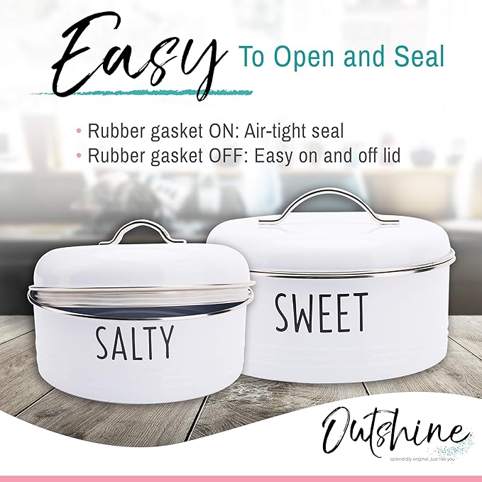 OUTSHINE Cookie Jar with Airtight Lids | Farmhouse Cookie Jar Antique Set of 2, Cookie Time Cookie Jar From Friends | Cookie Jars for Kitchen Counter | Decorative Vintage Snack Storage