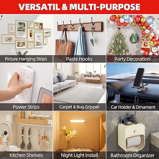 Double Sided Tape Heavy Duty, 2" x 9.85FT Removable Mounting Tape for Wall, Extra Strong Foam Tape, Picture Hanging Adhesive Strips Waterproof for Cars, Walls, Home, Office Décor