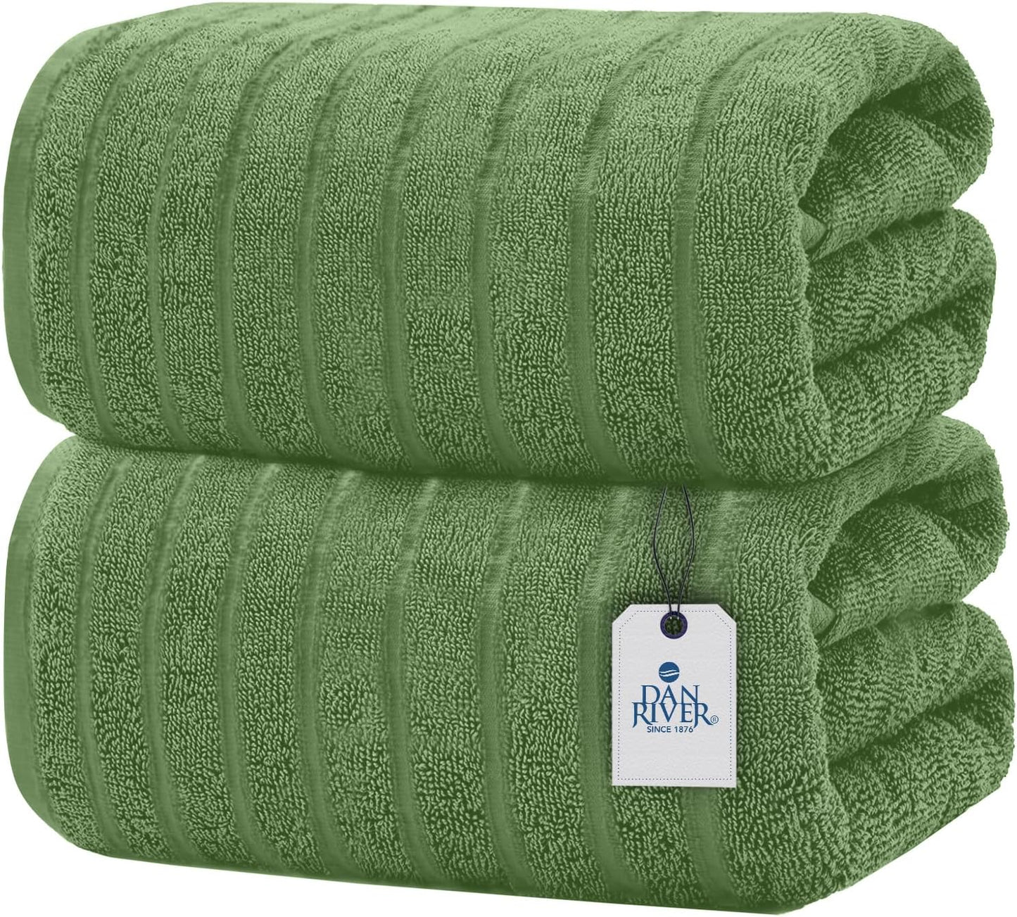 DAN RIVER Pack of 2 Bath Sheet 35x70 Inches, Extra Large Ribbed Quick Dry Bath Towels for Bathroom, Soft Absorbent Towels - Sage Green