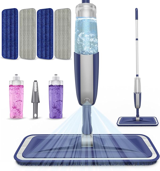 Wet Dust Mops for Hardwood Floor Cleaning - MEXERRIS Microfiber Spray Mops with 4 Reusable Pads 2 Refillable Bottles - Wood Floor Mops with Spray Home Commercial Use for Hardwood Laminate Tiles