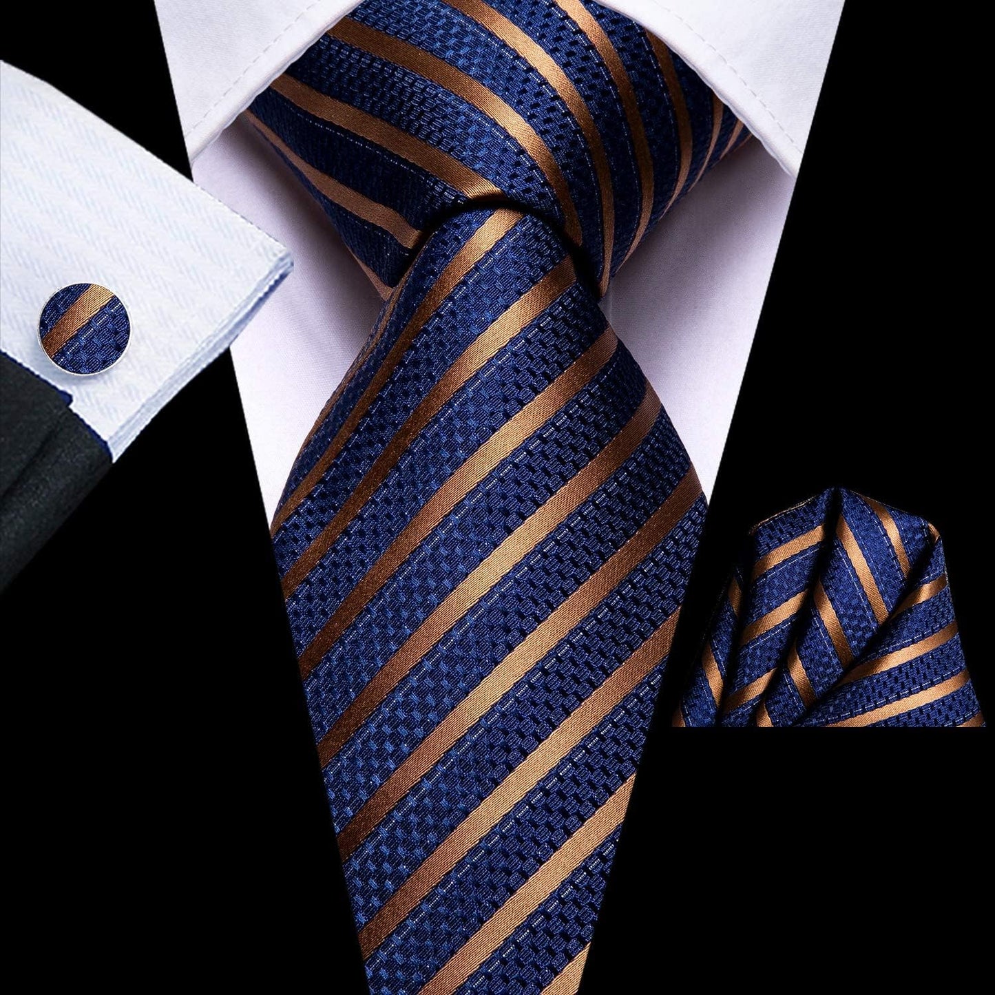 Dubulle Mens Paisley Striped Tie WOVEN Necktie for Men and Handkerchief Cufflinks Set Wedding Formal Business