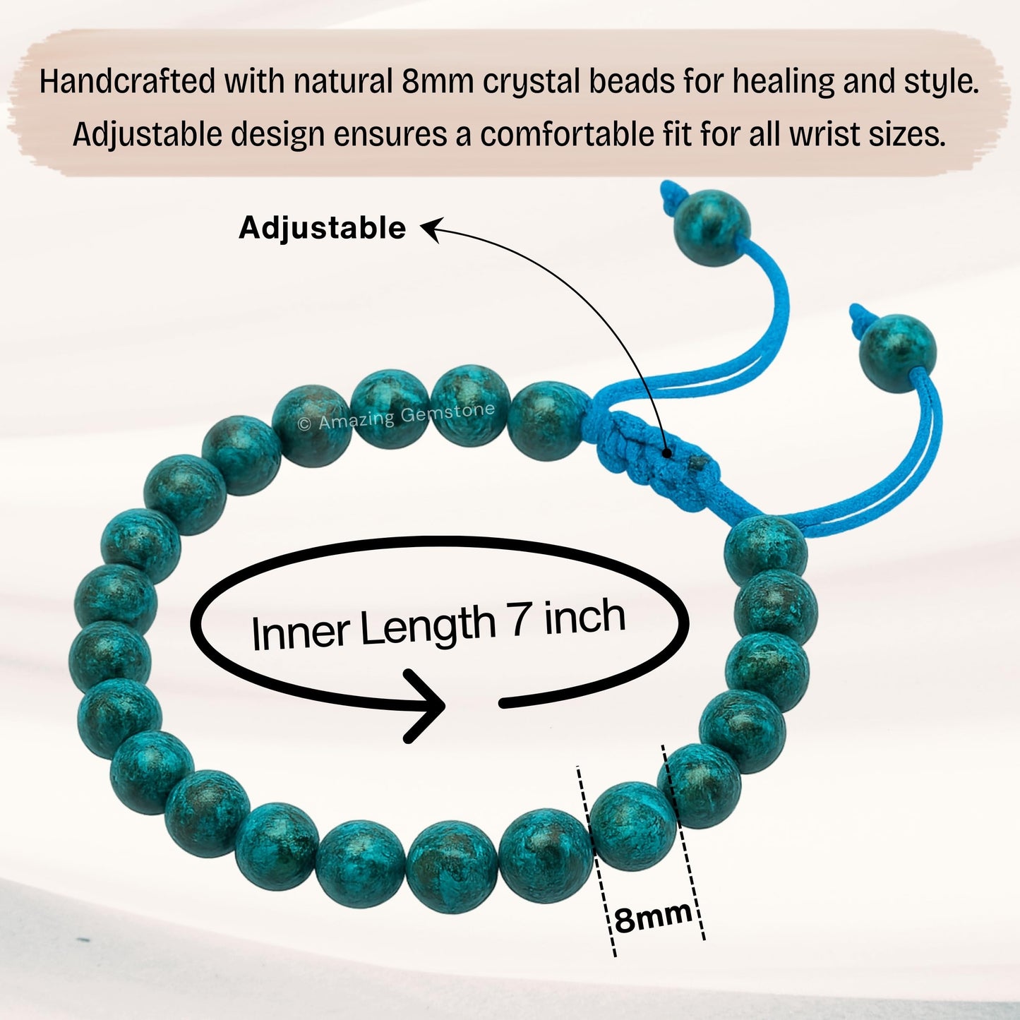 Amazing Gemstone Chrysocolla Bracelet, Gifts For Men & Women - Protection Healing Crystal Bracelet - 8mm Gemstone Beaded Adjustable Bracelet, Pulseras Para Hombres Mujer Stocking Stuffers