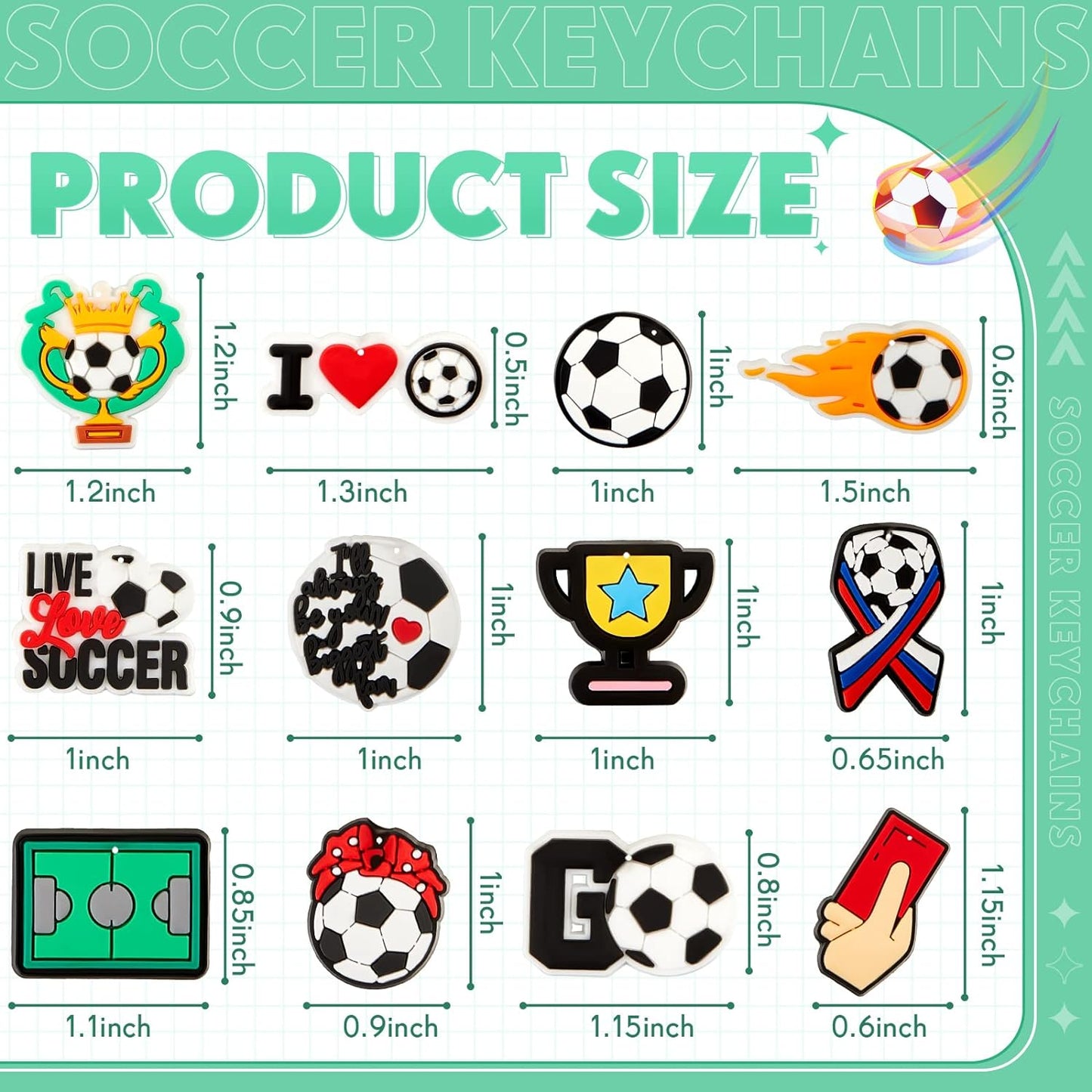 Batiyeer 72 Pack Soccer Keychains Bulk Party Favors Sports Ball Key Chains Funny Keyring Gifts for Birthday Supplies