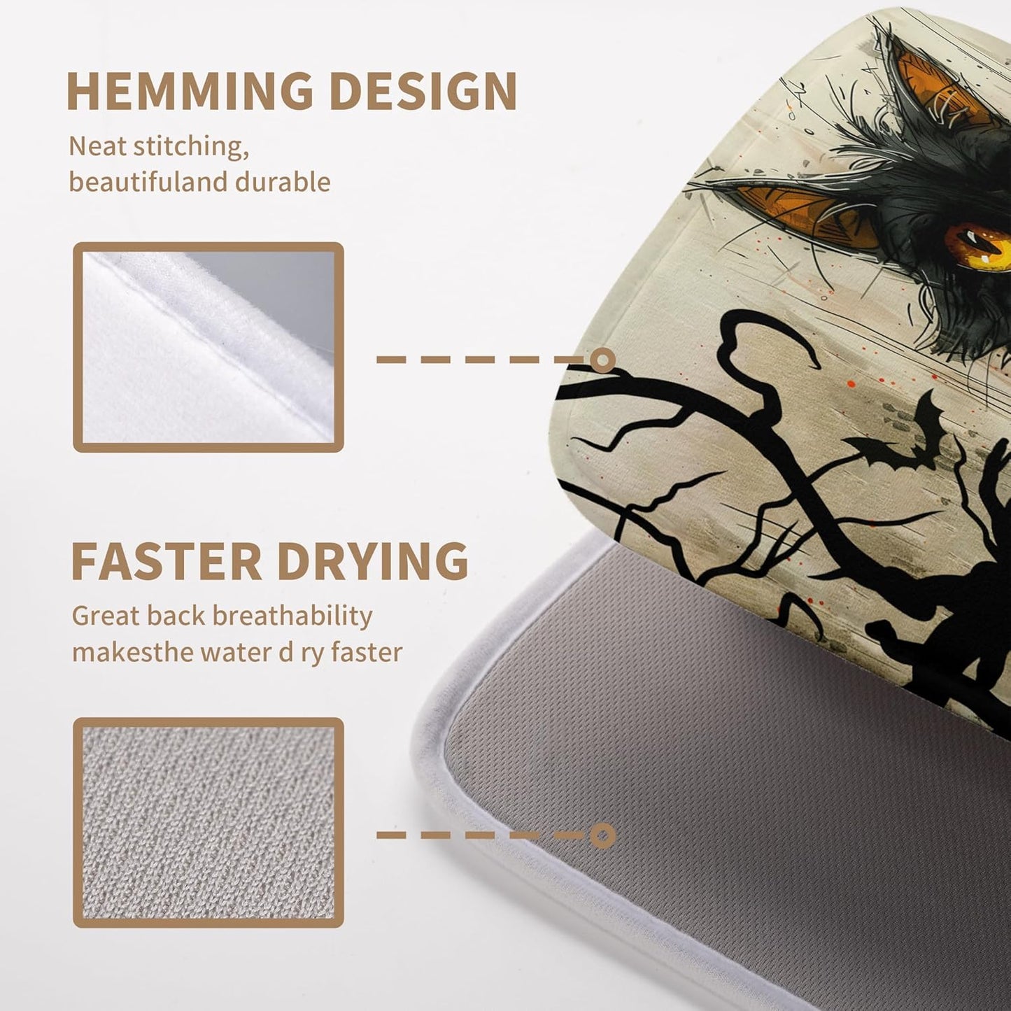 Black Cat Fall Pumpkin Dish Drying Mat 18x24 - Super Absorbent Drying Pads for Kitchen Counter - Happy Halloween Bat Branch Large Microfiber Dishes Drying Mats