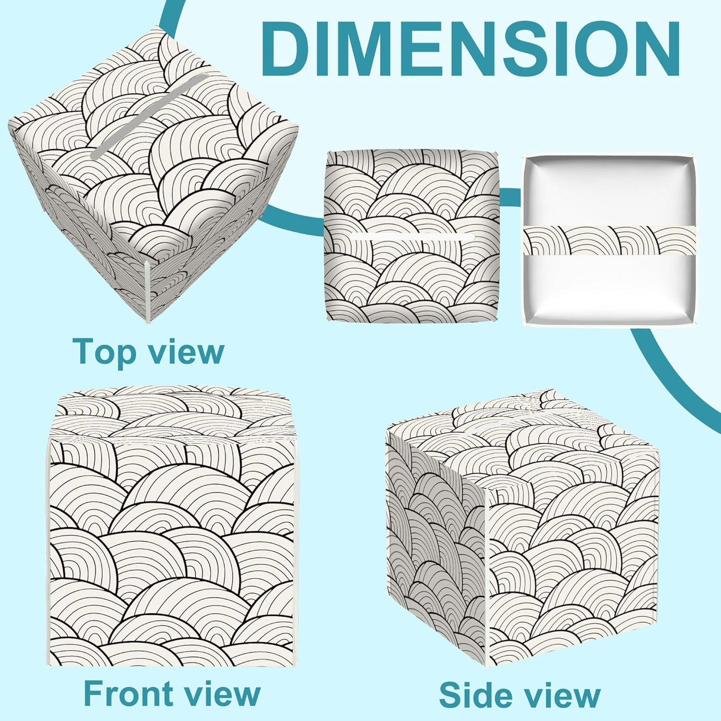 Abstract Waves Tissue Box Holder,Square Leather Tissue Box Cover with Bottom Belt,Waterproof Modern Napkin Holder Organizer for Car Bathroom Nightstand Vanity Office Tabletop,5.2" x 5.2" x 5.2"