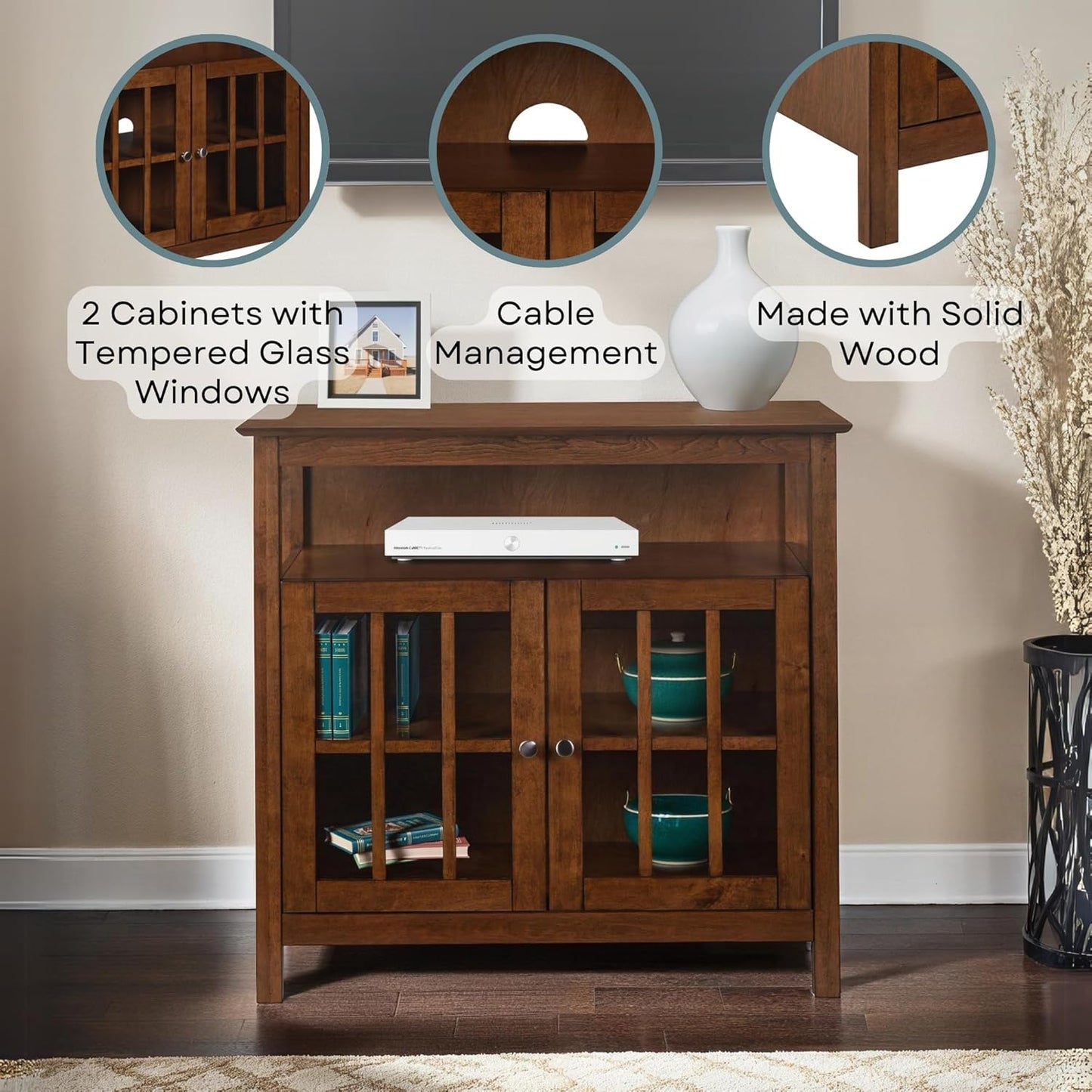 Convenience Concepts Big Sur Highboy TV Stand 36" - Modern Entertainment Center For TVs up to 40", Storage Cabinet for Dining, Living Room, & Entryway, Console Hall Table with Shelves, Dark Walnut