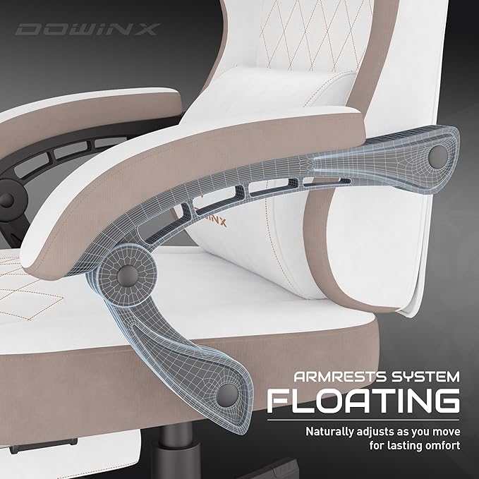 Dowinx Gaming Chair, Fabric Gaming Chairs for Adults with Pocket Spring Cushions and Lumbar Support, Ergonomic Massage Computer Chair with Footrest for Big and Tall, Beige