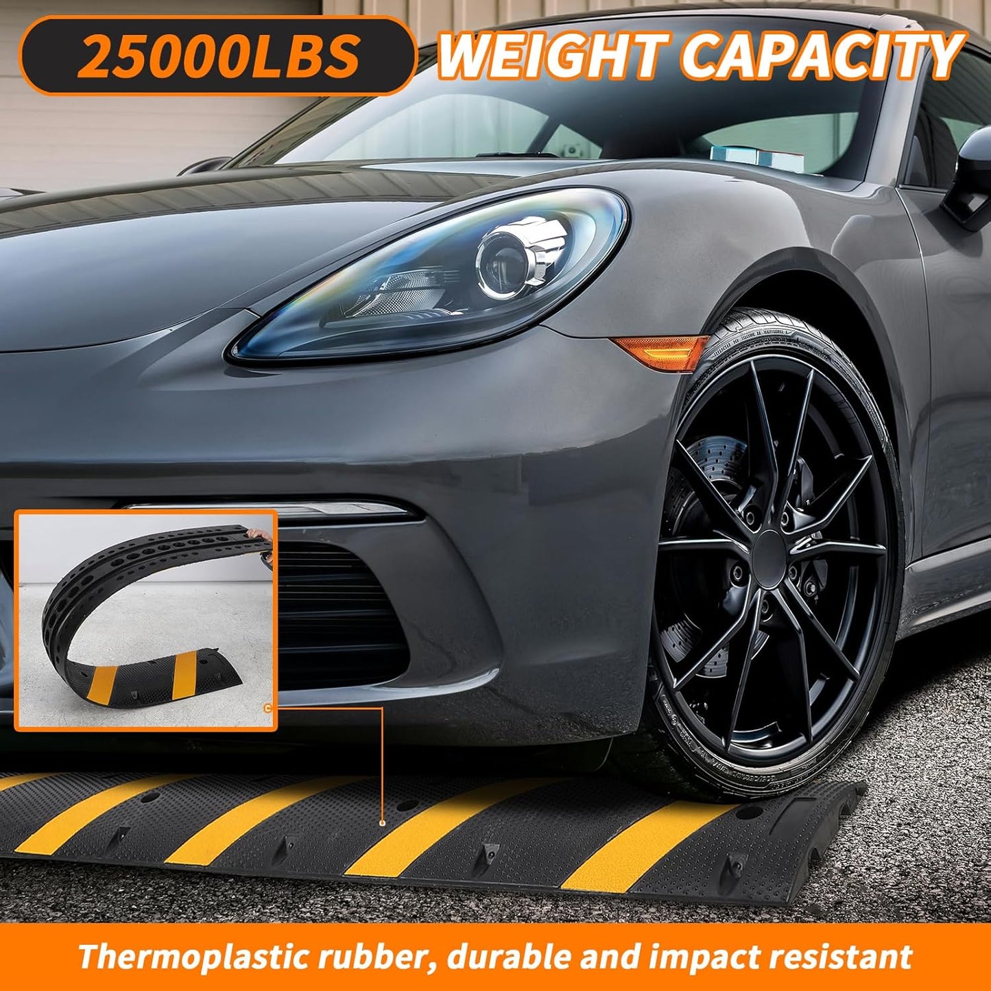 3.3 Ft Rubber Speed Bumps 2 Pack, Heavy Duty Speed Bumps for Driveway Rubber Gravel Road Asphalt Parking, Modular Driveway Speed Bumps Cable Protector Ramp with 6 Bolts Spikes