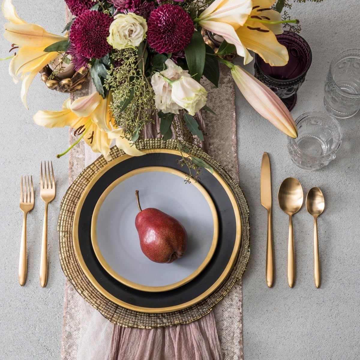 Fortessa Velo Brushed Flatware Set, 20-Piece, Brushed Gold