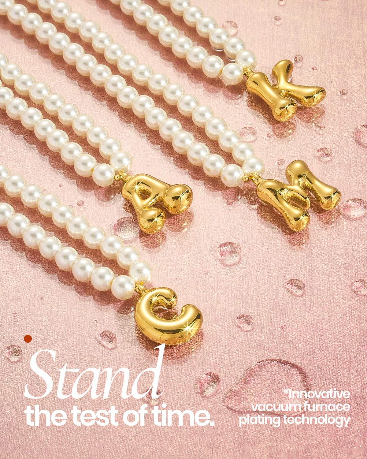 DoDoBeads Pearl Initial Necklace, 18K Gold Plated Stainless Steel Balloon Letter Pendant W, Non-Tarnish Waterproof Chunky Monogram Jewelry Gifts for Women Teens