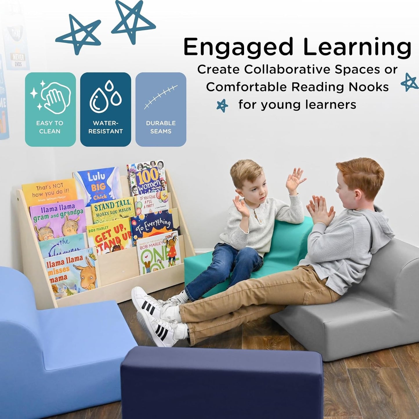 Children's Factory Library Loungers, Flexible Seating Classroom Furniture, Comfy Kids Chairs, Tranquility, Set of 4