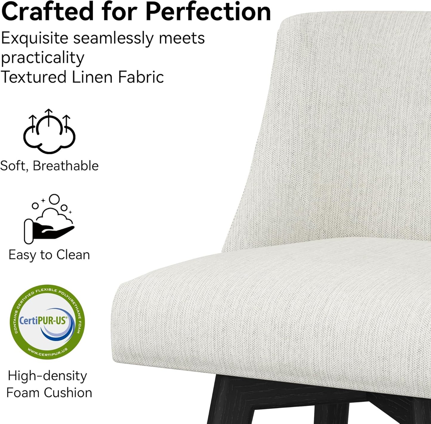 Counter Height Bar Stools Set of 4, Modern Swivel Barstools with Back and Wood Legs, Linen Fabric Upholstered Bar Chairs, 26" H Kitchen Counter Stools, Kitchen Island Home Bar, Ivory