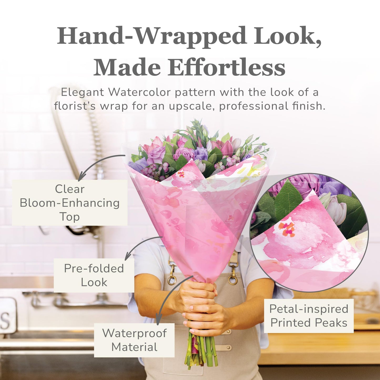 the florist Supply Magnolia Sleeves 20 Pack 17.3 x 17.1 x 4.9 Inch Waterproof Flower Bouquet Sleeves, Flower Bouquet Bags, Plastic Floral Sleeves, Gift-Ready for Wedding, Birthday - Pink
