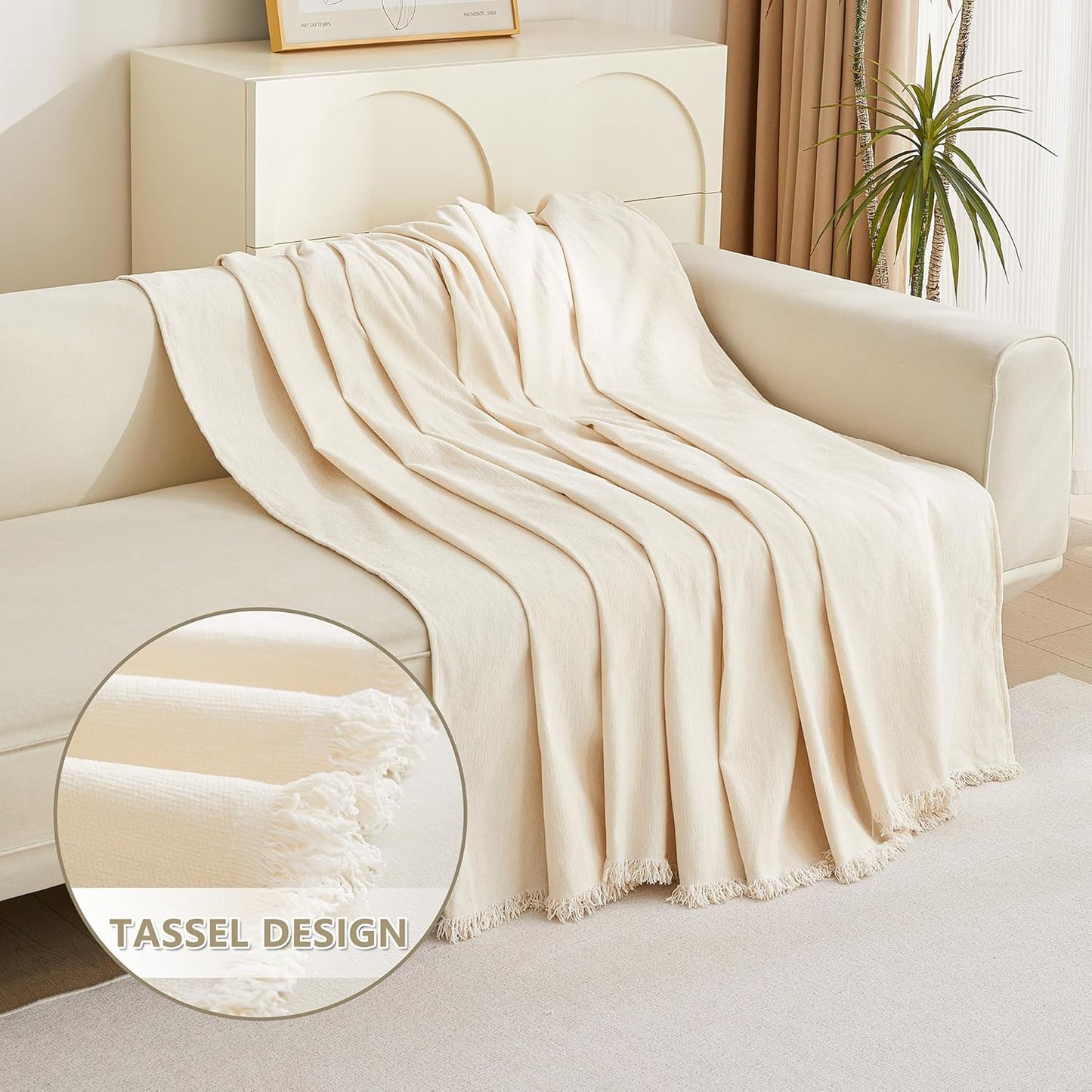 MYSKY HOME Oversized Armchair Couch Cover for 1 Cushion, Washable Recliner Covers Sofa Protector with Tassel, Beige, 71"X91"