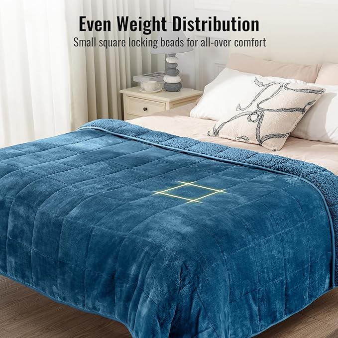 Uttermara Weighted Blankets for Adults Queen Size, 20lbs 60x80 inches Blanket with Soft Warm Plush Sherpa Fleece, Washable Thick Heavy Throw for Sleep, Anxiety and Calming, Slate Blue