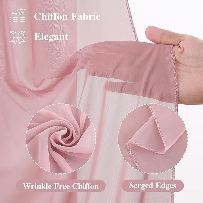 Wedding Arch Draping Fabric, 2 Panels 18FT Dusty Rose Sheer Backdrop Curtain Chiffon Fabric Drapery Voile Scarf Draping Panels for Wedding Archway Ceremony Curtain Valance Party Decoration
