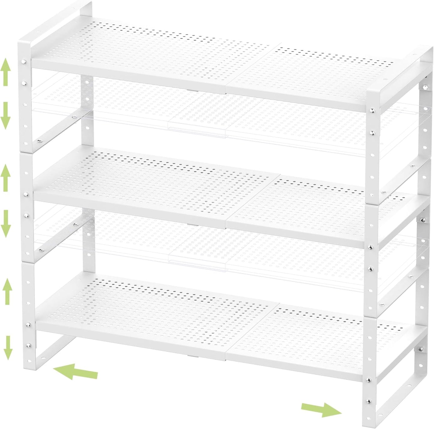 Expandable Stackable Aadjustable Shoe Rack Pantry Shelf for Kitchen Cabinets Counter Shelves Countertop Cupboard Storage Solution,Sturdy Heavy-Duty Metal Construction(3Packs/White/Large)
