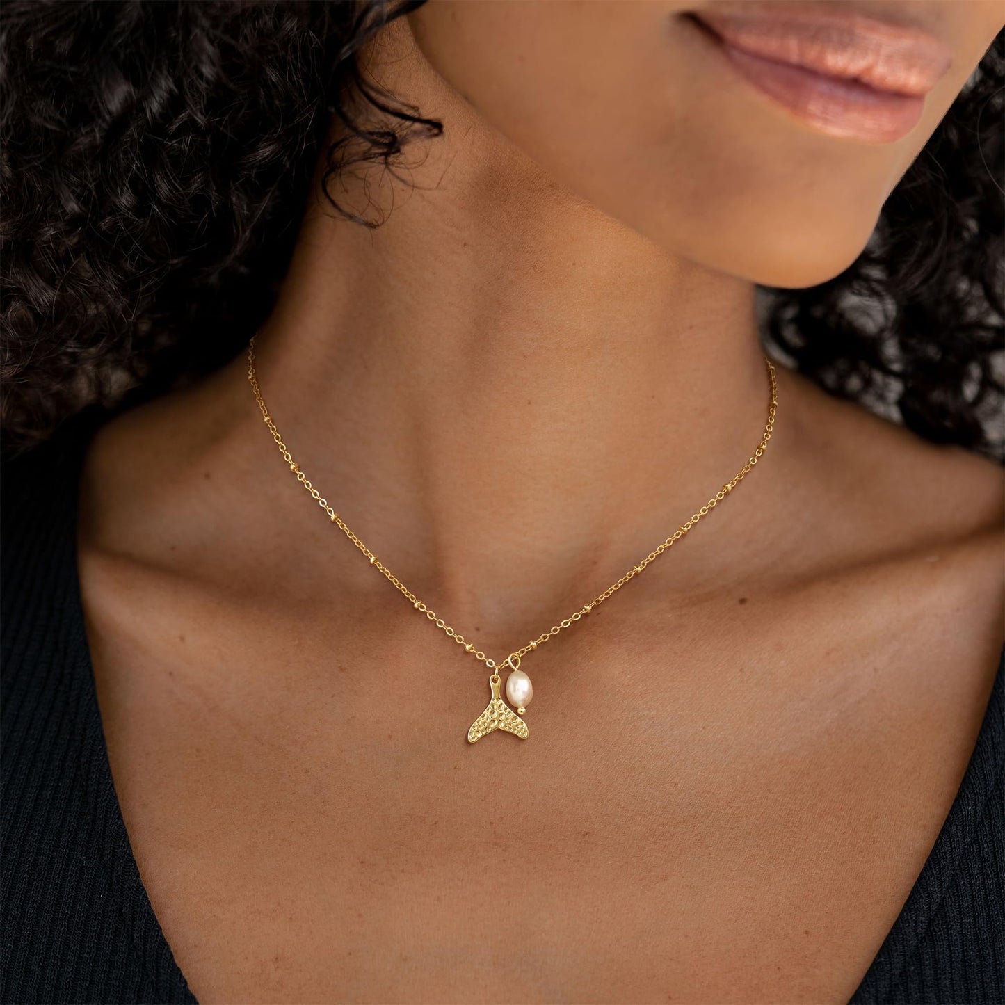Picuzzy 14K Gold Plated Fish Pendant Necklace for Women Trendy, Sea Fish Tail Beach Necklace Ocean Coastal Tropical Nautical Vacation Summer Jewelry Pearl Accessories for Women
