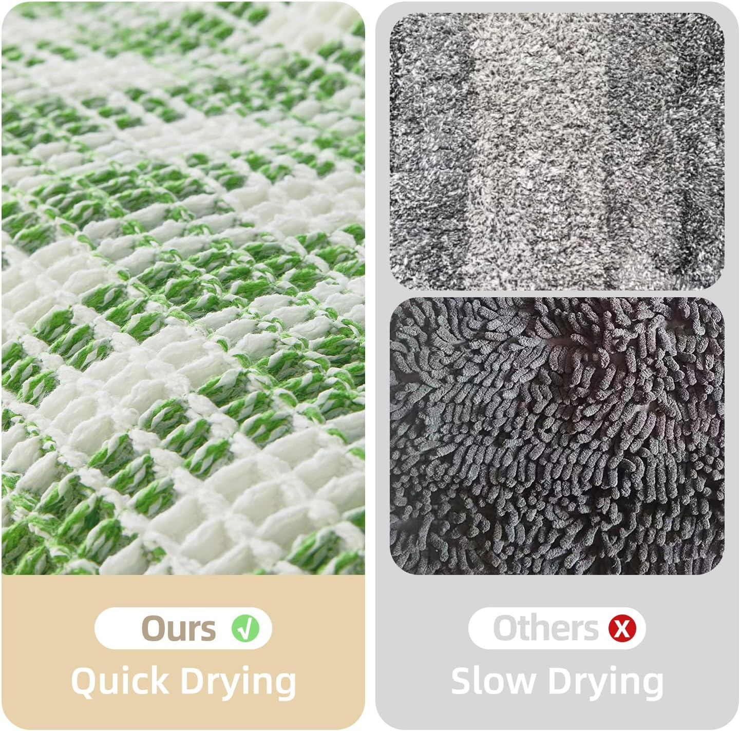 Waffle Runner Rug Bathroom, Long Boho Bathroom Rugs Non Slip Washable Absorbent Checkered Bathroom Mat Quick Dry Cute Bath Mat, 72"x24" Green and White