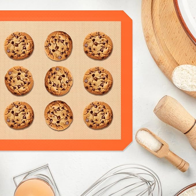 Silicone Baking Mat, Baking Sheets Non Stick, Silicone Mats for Baking, 3 Pcs for Cookie, Bread and Pastry, Baking Supplies for Oven, Orange