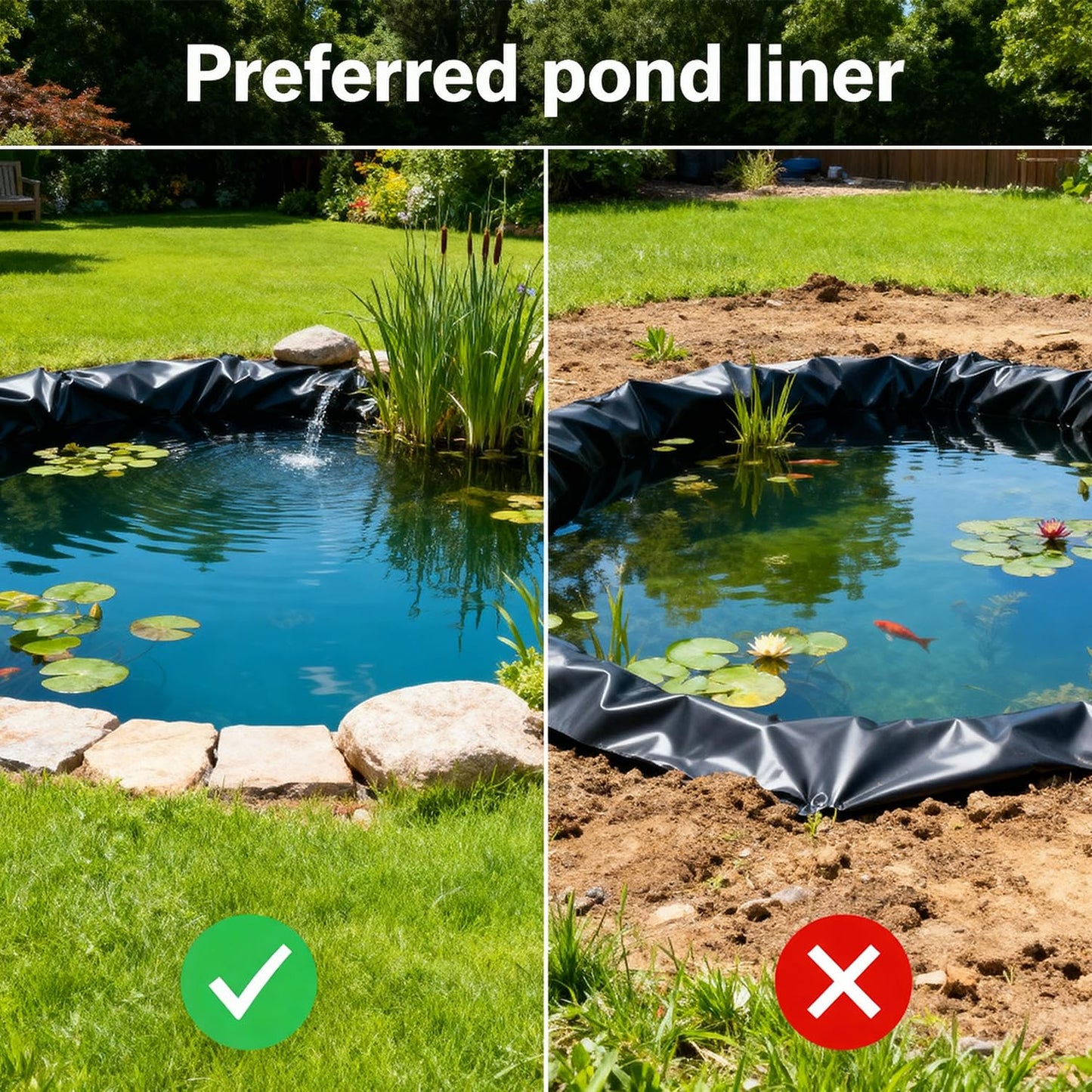 Odowalker Black Pond Liner, 10x15 Ft 12 Mil UV Resistant Preformed Pond Liner, Waterproof Ponds Liner, PE Pond Mat for Waterfall, Koi Ponds, Streams, Outdoor Ponds, Garden Fountains, Water Garden