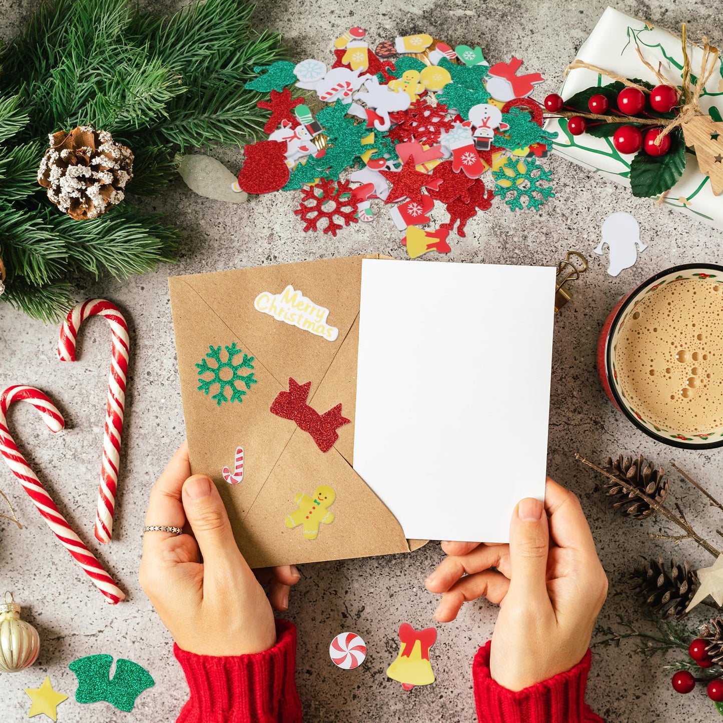 Coopay 300 Pcs Christmas Foam Stickers, Self-Adhesive Glitter Foam Stickers for Crafts, Holiday DIY Adhesive Crafts for Christmas Art Winter Greeting Cards Scrapbooking Home & Party Decoration