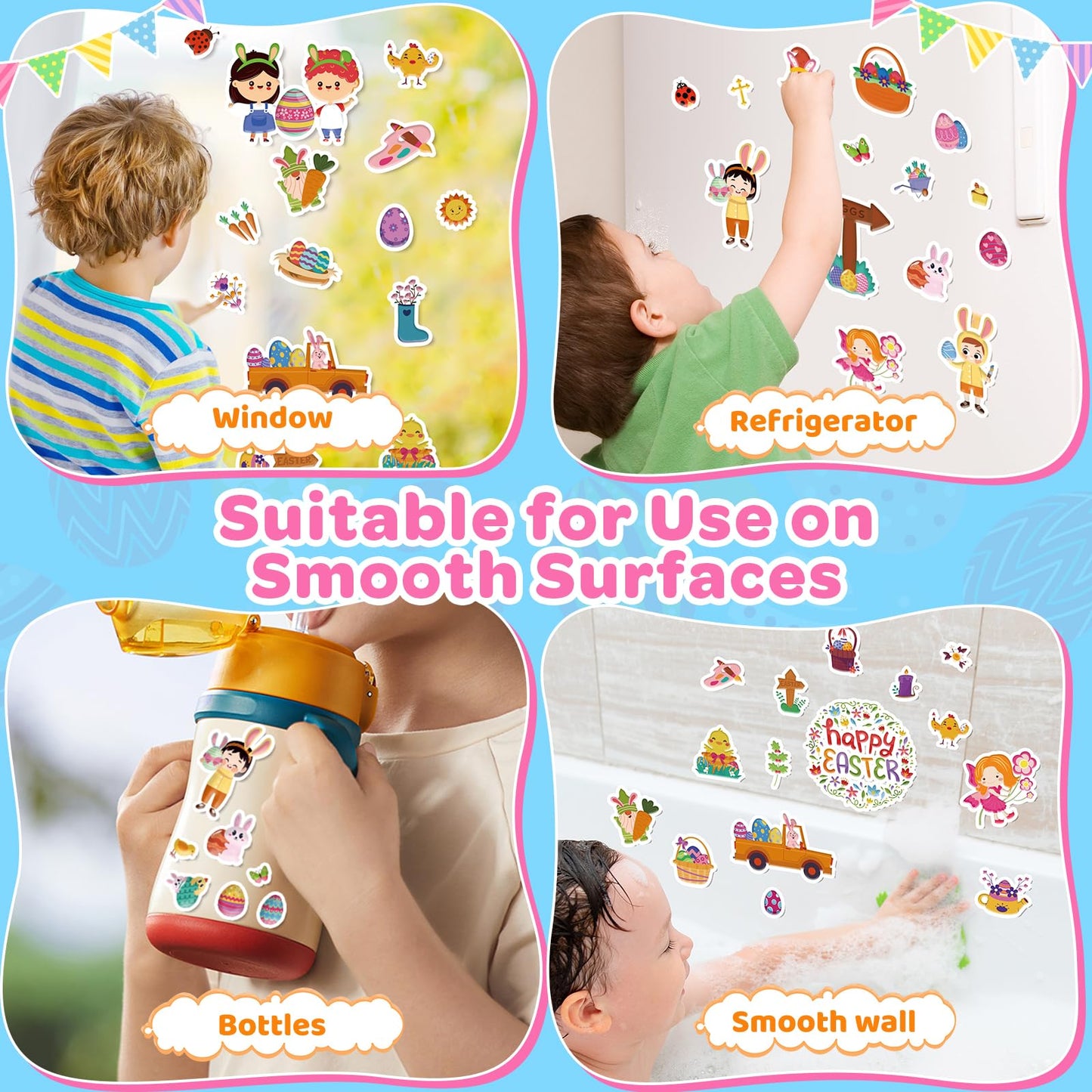 Officygnet 2 Sets Easter Reusable Sticker Books for Kids, Activity Books for Toddlers, Arts and Crafts Removable Jelly Stickers for Kids Ages 3-5, Easter Toys Gifts Basket Stuffers Essentials for Kid