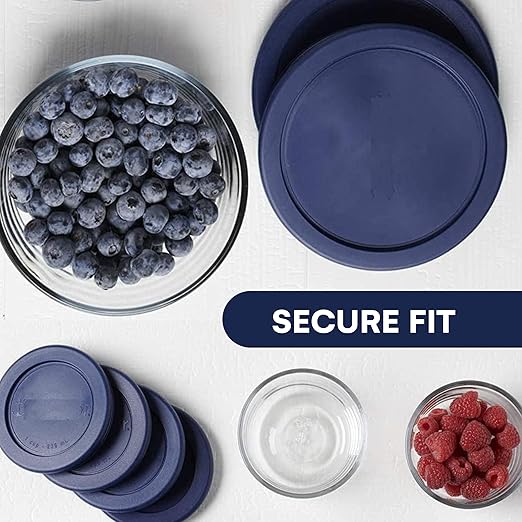 Wood Grip - Replacement Lids Compatible with Pyrex Glass Containers - Durable, Leakproof Lids - Fits 2 Cup Round Glass Bowls for Secure Food Storage - 6 Pack, Blue, 4-3/4" Diameter